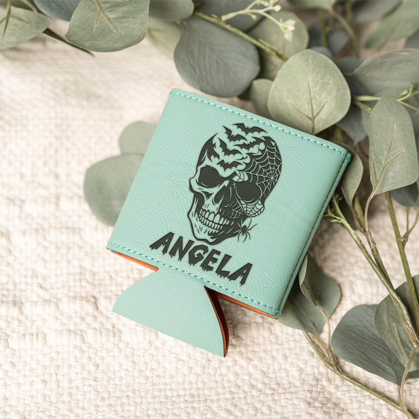 Personalized Leather Beverage Holder with Skull Design