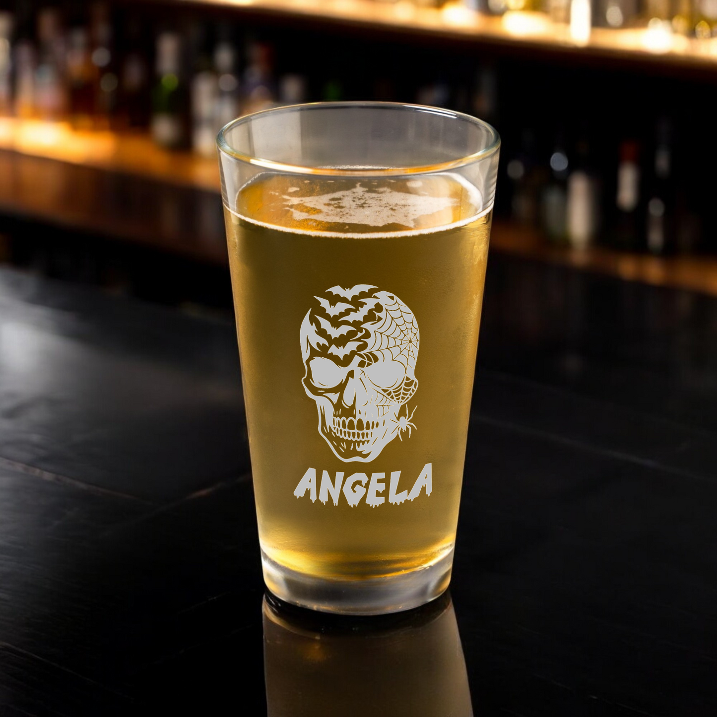 16oz Skull and Spiderweb Pint Glass
