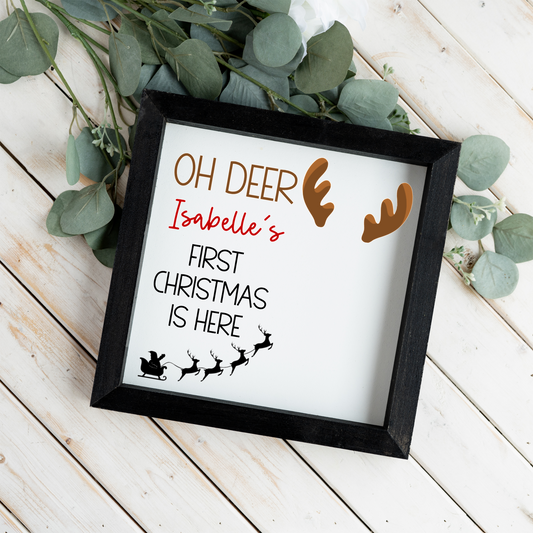 Personalized Reindeer Footprint Christmas Sign, DIY Baby Footprint Keepsake, Custom Name Kids Christmas Decor, Rudolph Footprint Gift
