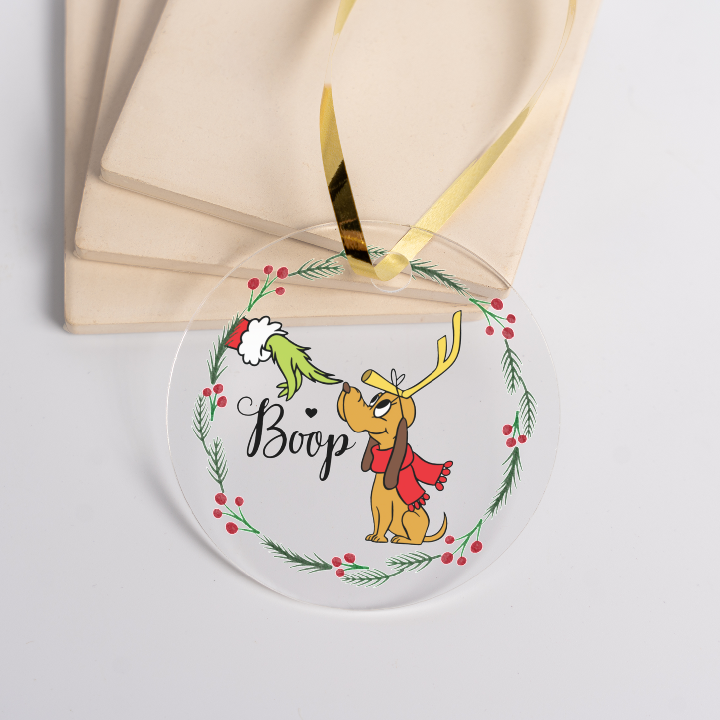 Festive Acrylic Christmas Ornament with Cute Dog Design, Holiday Decor, Christmas Gift for Pet Lovers