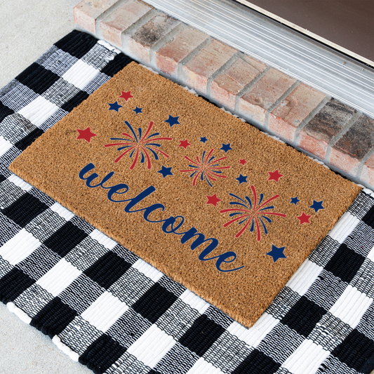 Patriotic Fireworks Welcome Doormat