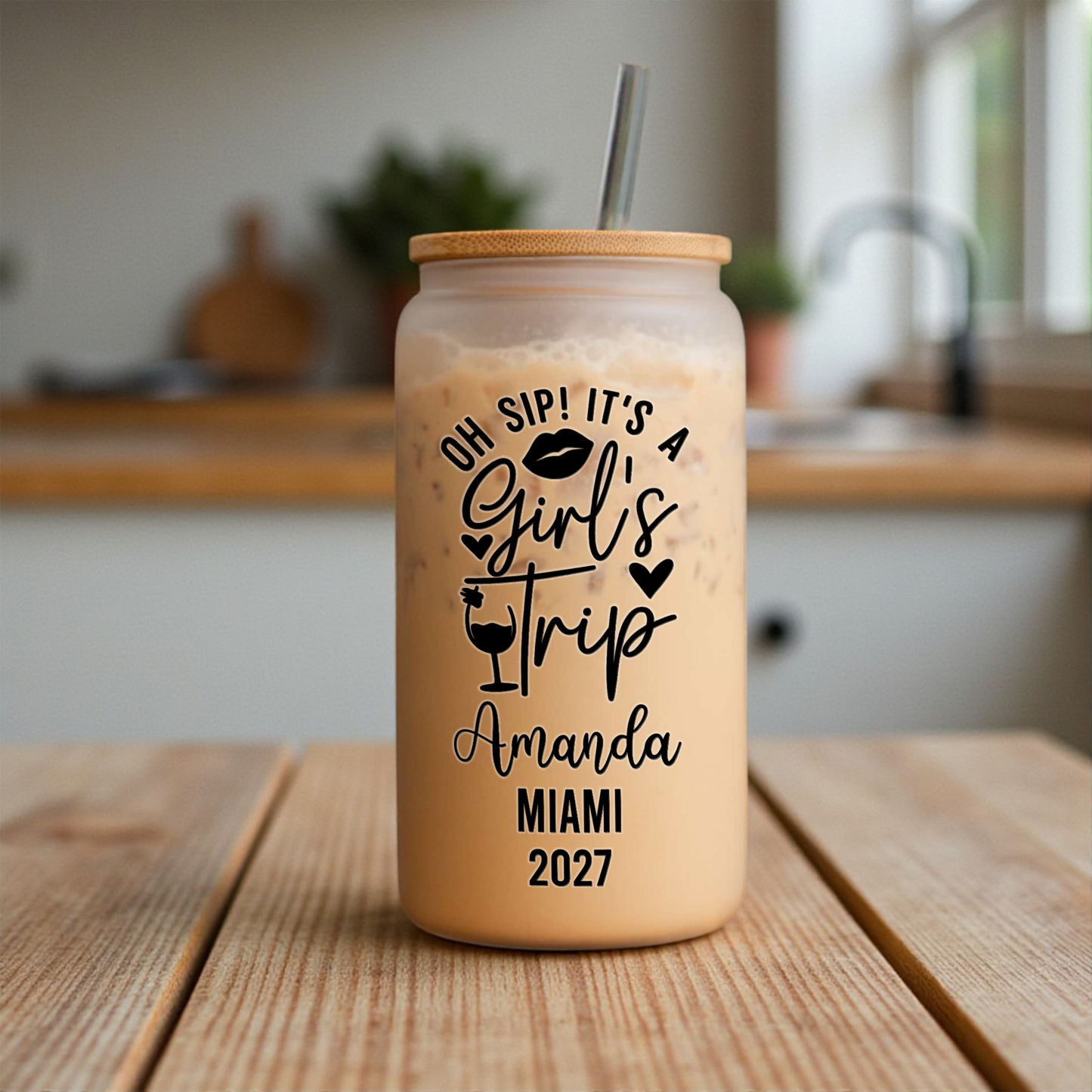 Personalized Girls Trip Glass Can
