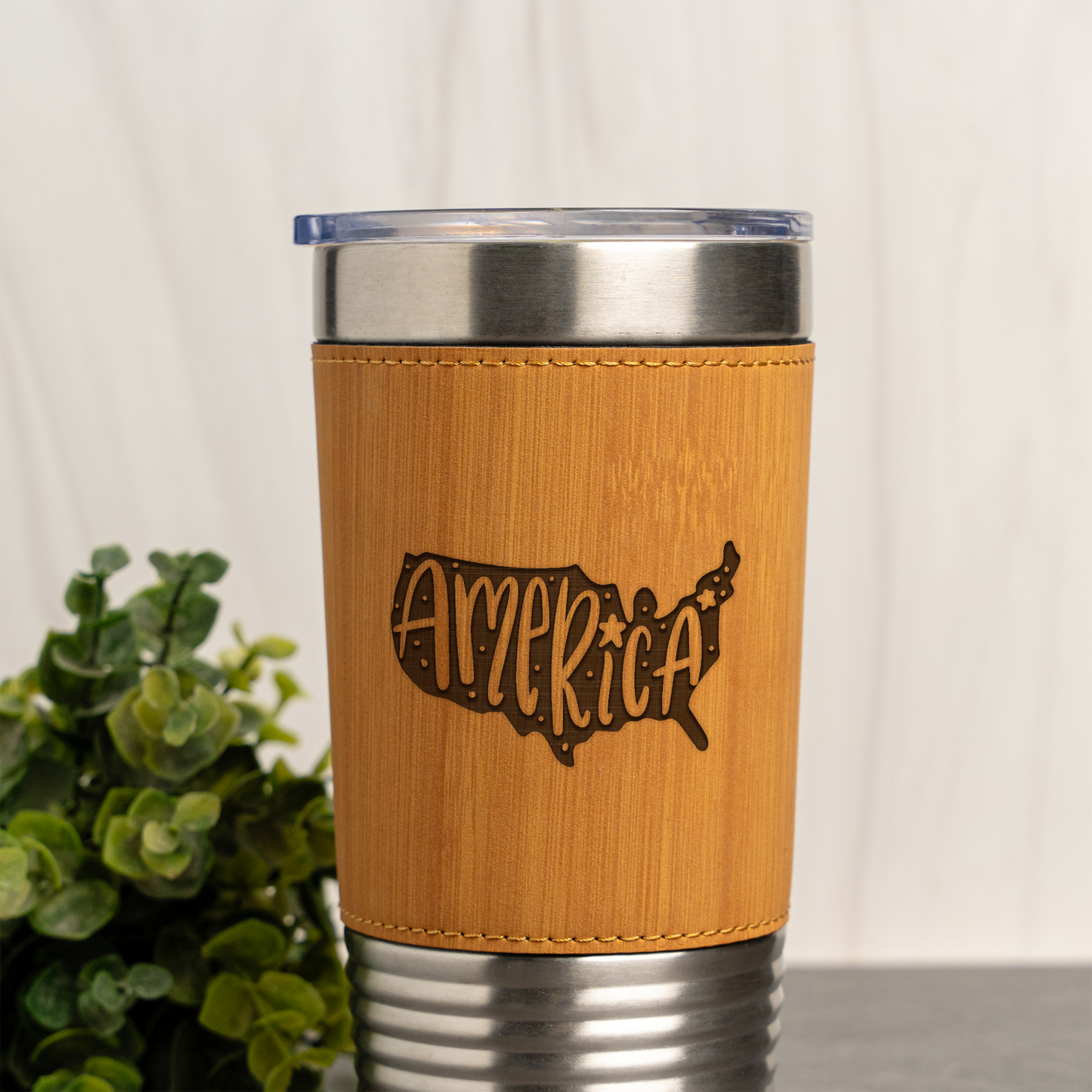 America Design - 20oz Leather Wrapped Tumbler