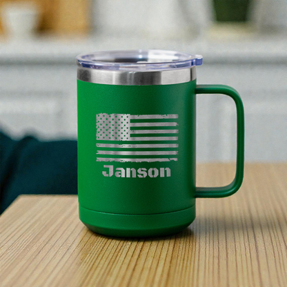 Personalized 15oz Stainless Steel Mug with American Flag Design