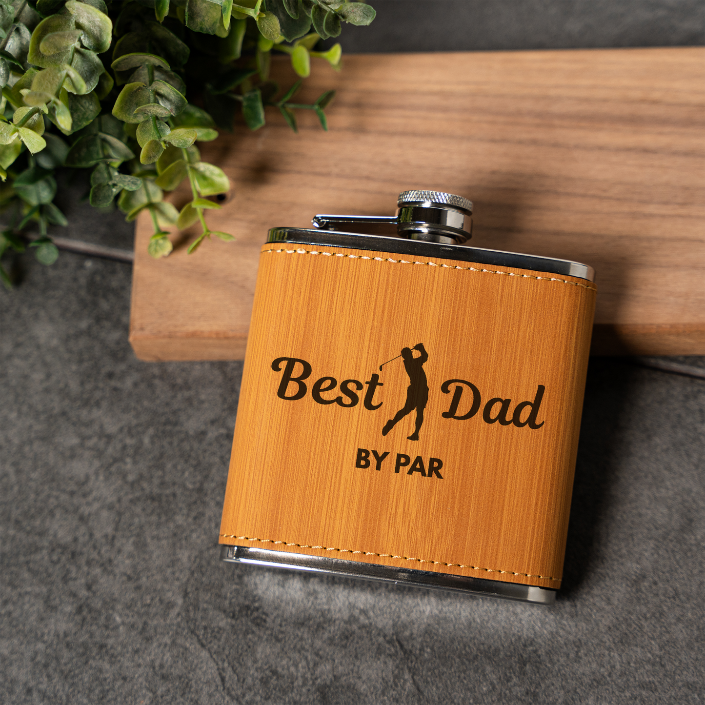 Best Dad by Par - 6oz Leather Wrapped Flask