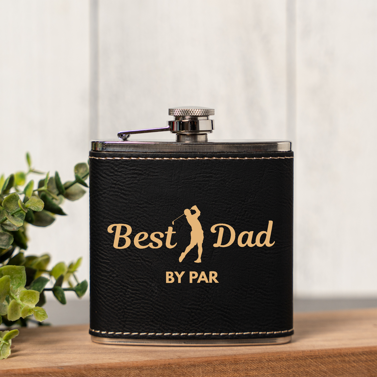 Best Dad by Par - 6oz Leather Wrapped Flask