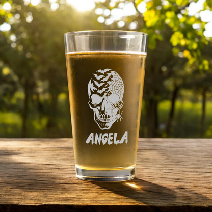 16oz Skull and Spiderweb Pint Glass