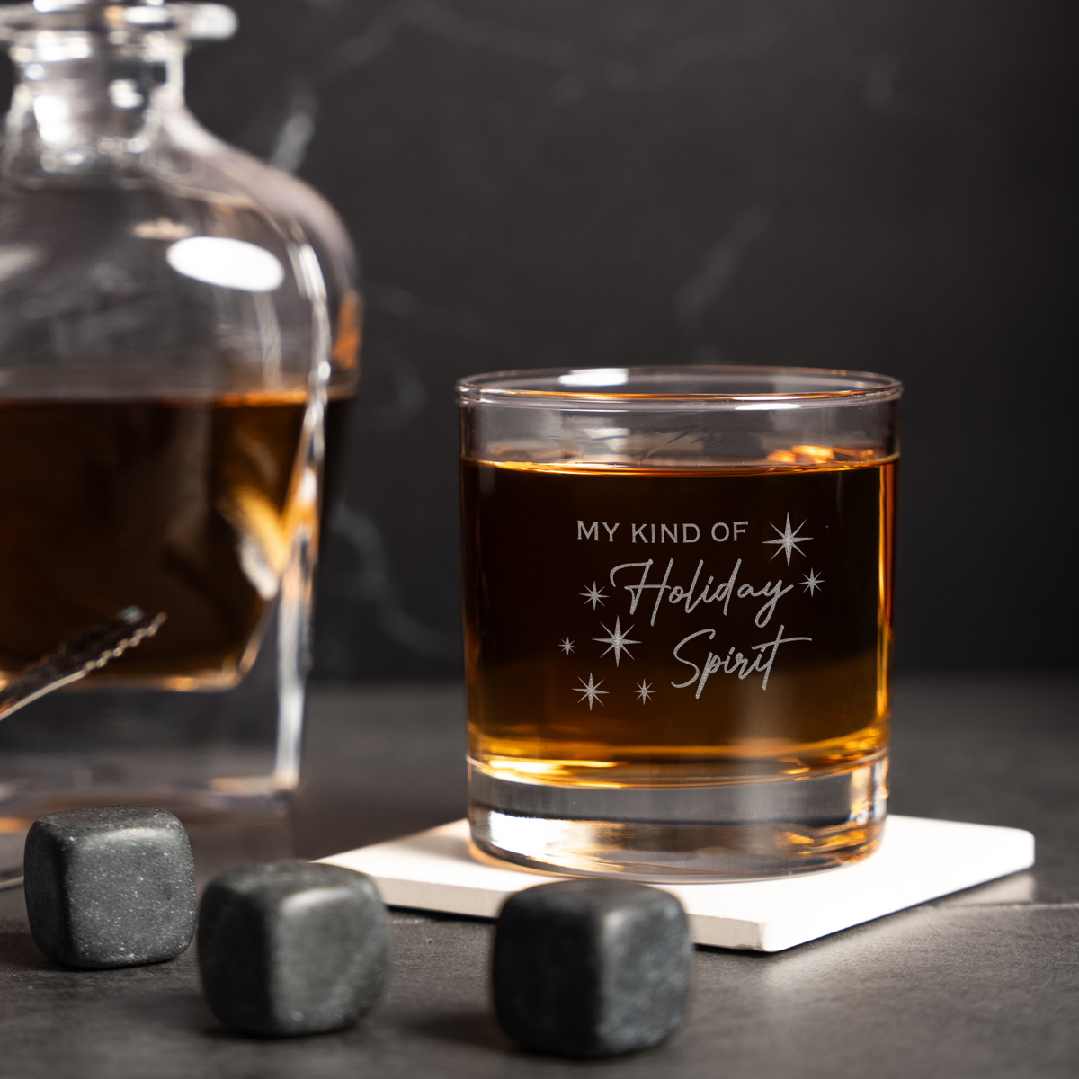 My Kind of Holiday Spirit Engraved Whiskey Glass, Holiday Party Barware, Christmas Cup, Men's Christmas Gift