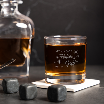 My Kind of Holiday Spirit Engraved Whiskey Glass, Holiday Party Barware, Christmas Cup, Men's Christmas Gift