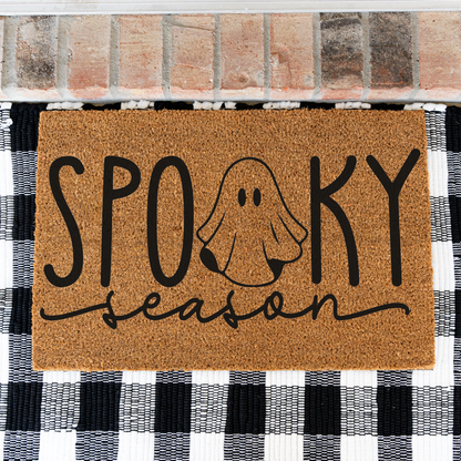 Spooky Season Halloween Doormat | Ghost Welcome Mat | Cute Halloween Front Door Decor | Fall Porch Decoration | Seasonal Entryway Rug