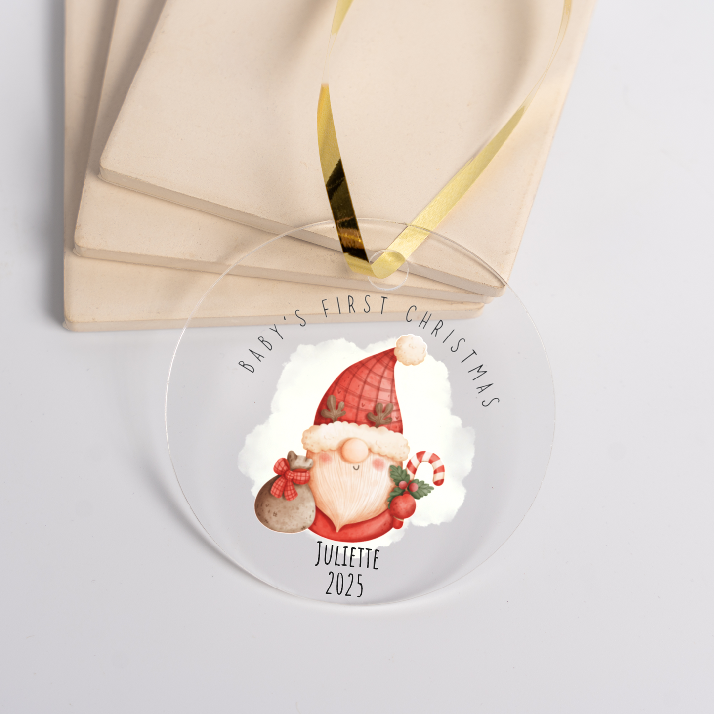 Custom Baby's First Christmas Ornament, Personalized Acrylic Holiday Decoration, Cute Santa Design