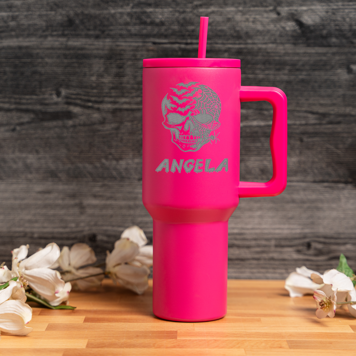 40oz Personalized Tumbler, Halloween Skull Design, Stainless Steel, Custom Name