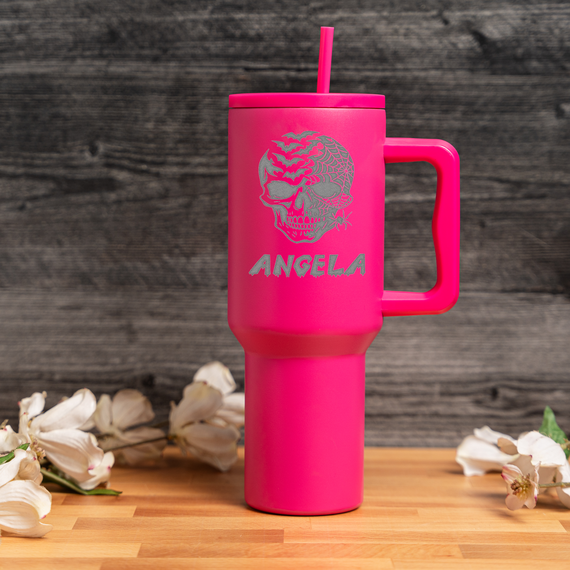 40oz Personalized Tumbler, Halloween Skull Design, Stainless Steel, Custom Name