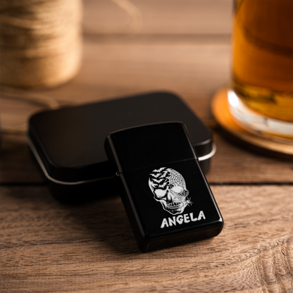 Personalized Halloween Skull Lighter | Custom Name Refillable Lighter | Gothic Skull Gift | Spooky Engraved Lighter | Halloween Pocket Lighter
