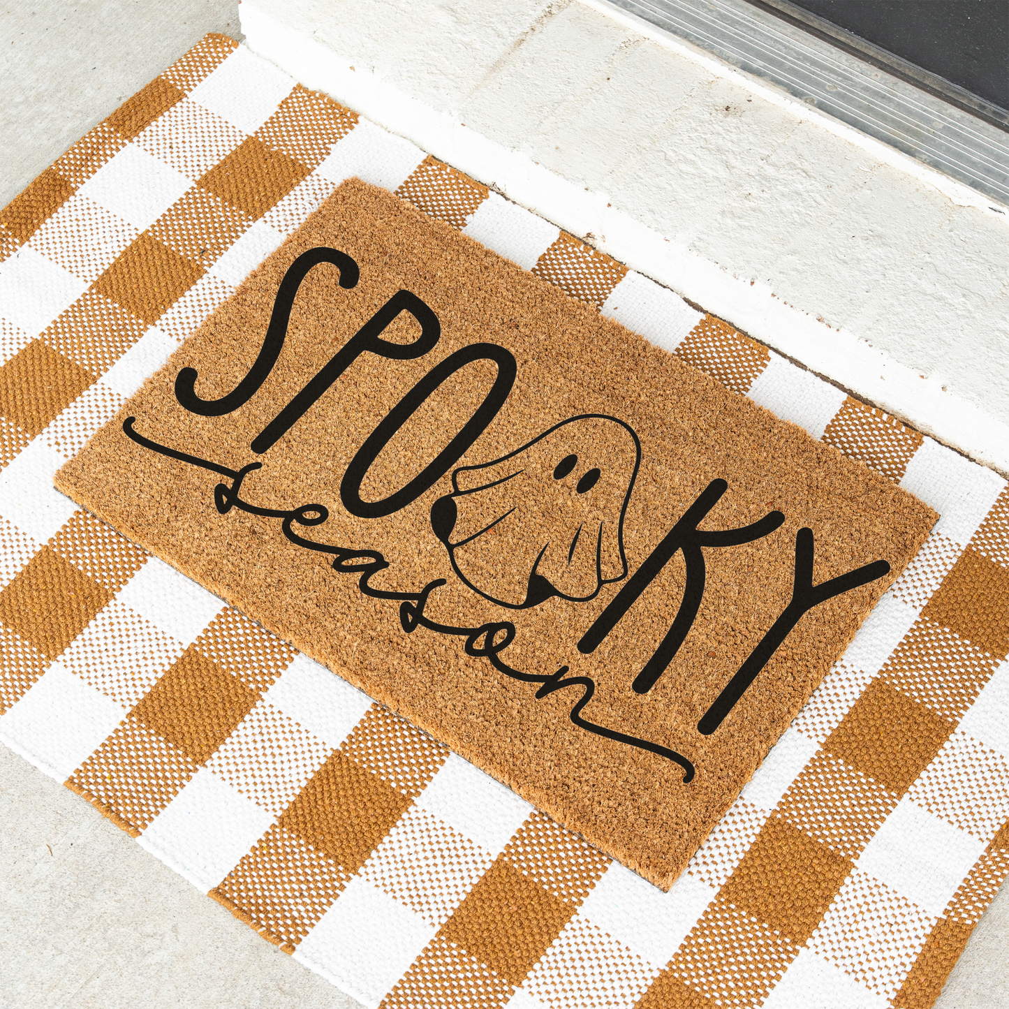 Spooky Season Halloween Doormat | Ghost Welcome Mat | Cute Halloween Front Door Decor | Fall Porch Decoration | Seasonal Entryway Rug