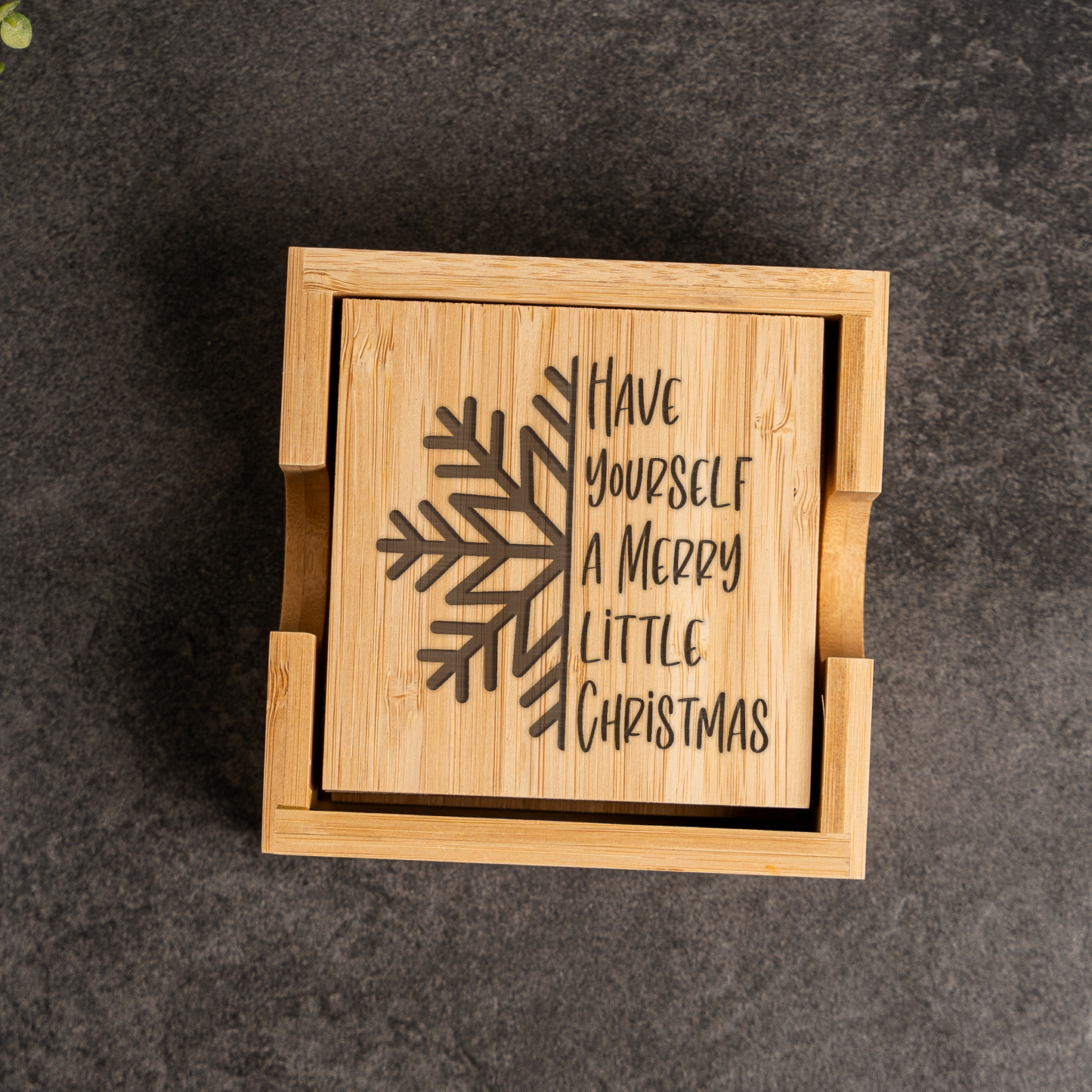 'Have Yourself a Merry Little Christmas' Bamboo Coaster Set With Holder