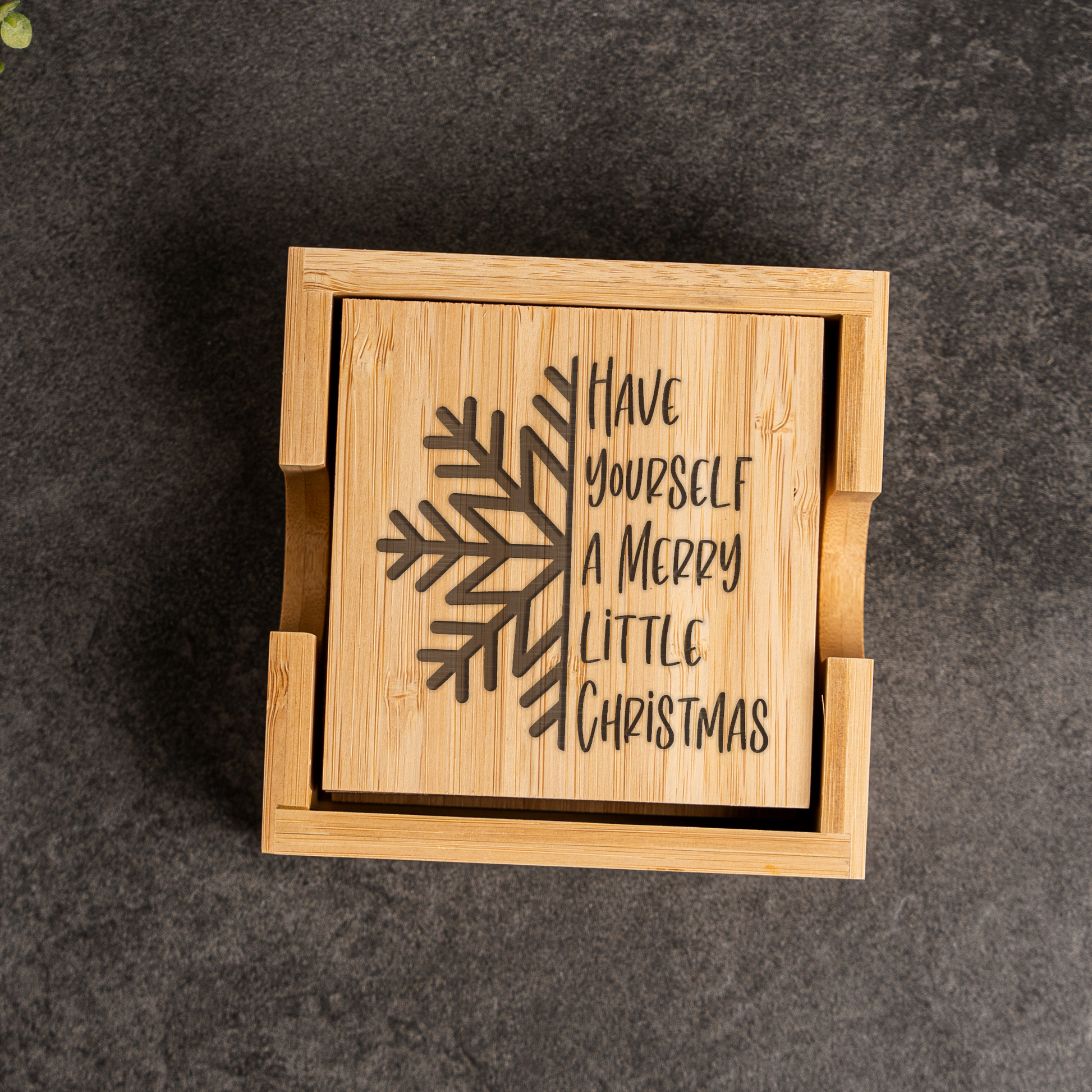 'Have Yourself a Merry Little Christmas' Bamboo Coaster Set With Holder