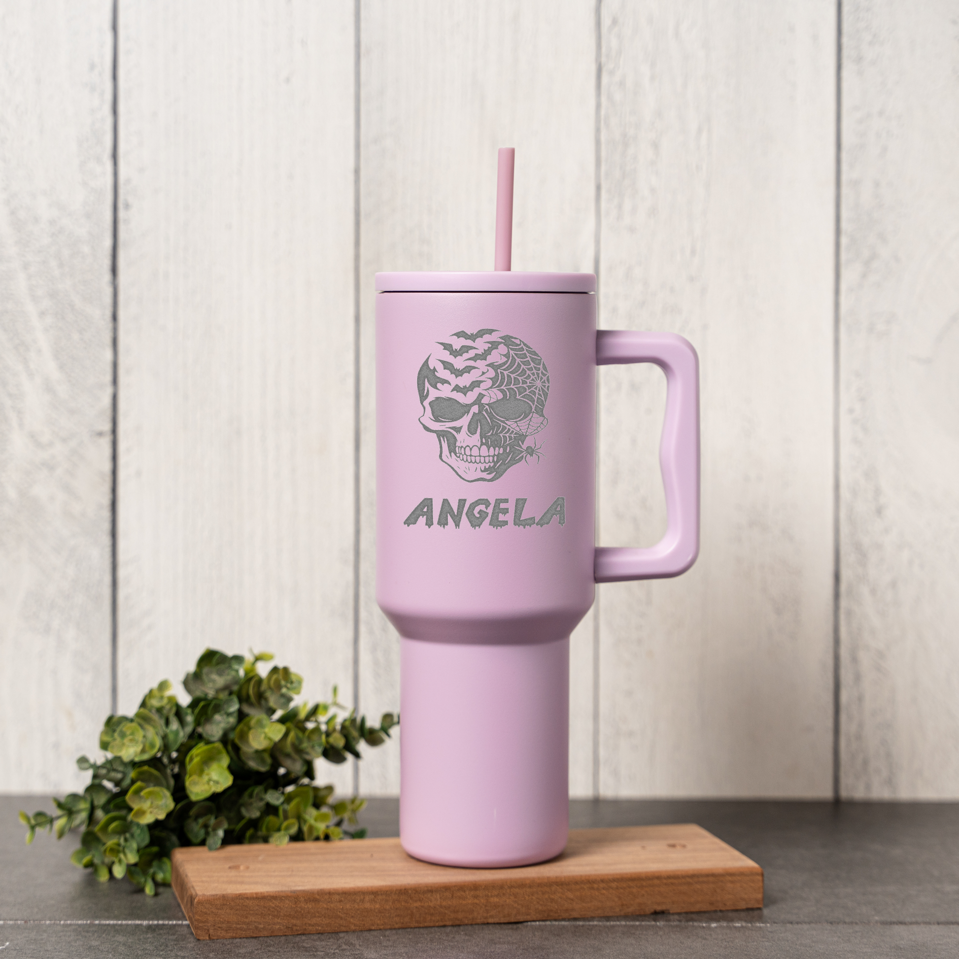 40oz Personalized Tumbler, Halloween Skull Design, Stainless Steel, Custom Name