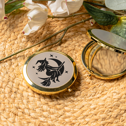 Pink Witch Compact Mirror | Cute Halloween Pocket Mirror | Witch Makeup Mirror | Spooky Cosmetic Mirror | Halloween Gift for Women