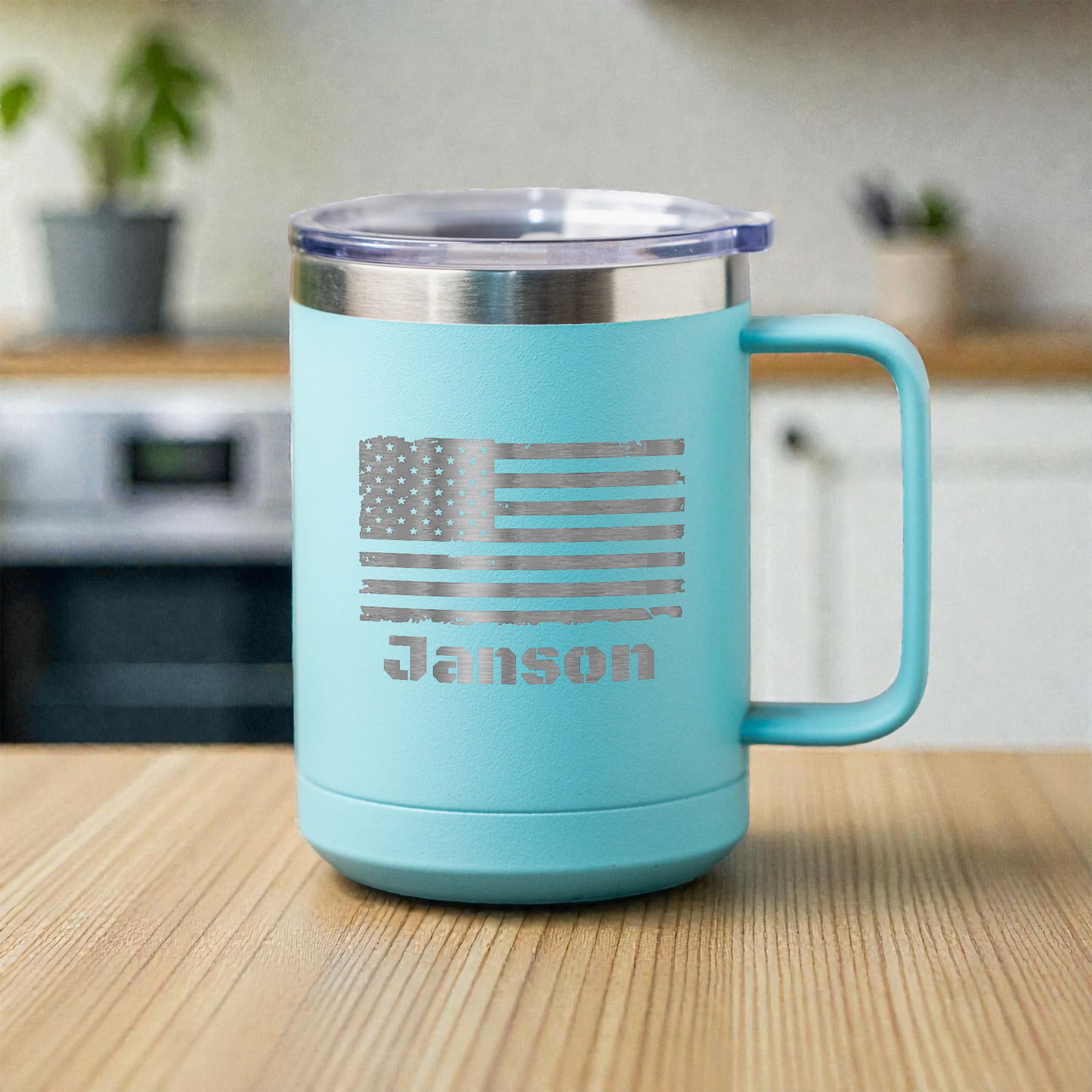 Personalized 15oz Stainless Steel Mug with American Flag Design