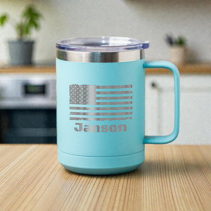 Personalized 15oz Stainless Steel Mug with American Flag Design