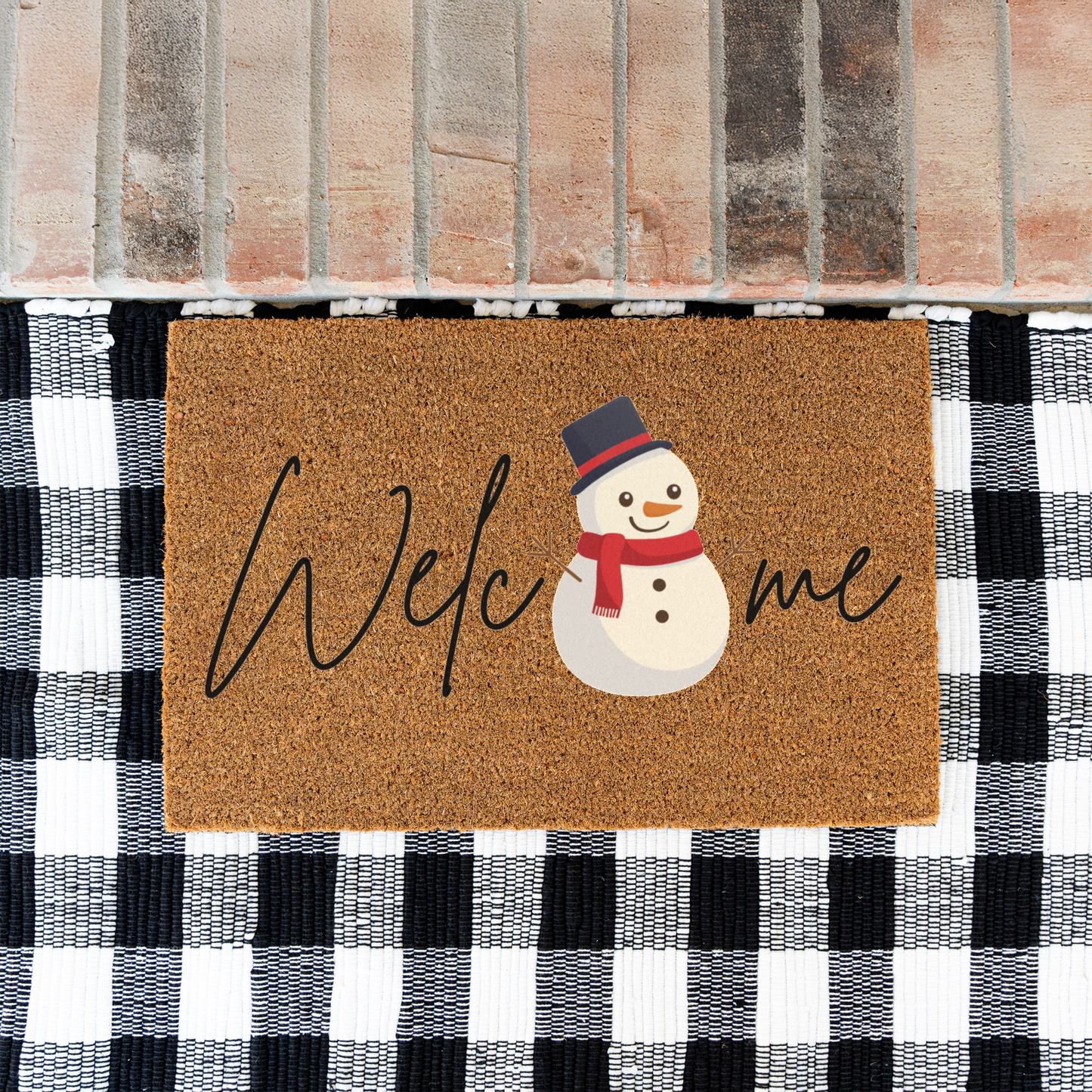 Welcome Snowman Doormat for Winter Decor, Holiday Entryway Rug, Christmas Mat