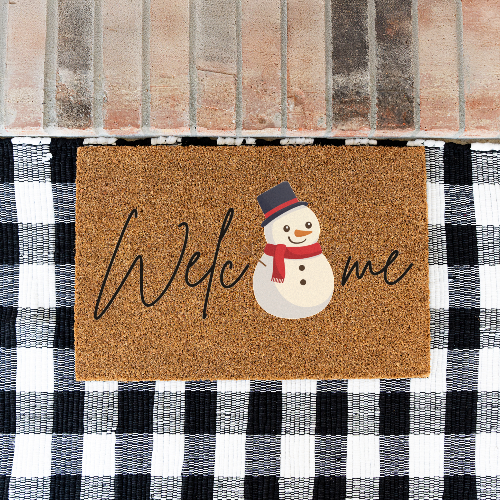 Welcome Snowman Doormat for Winter Decor, Holiday Entryway Rug, Christmas Mat