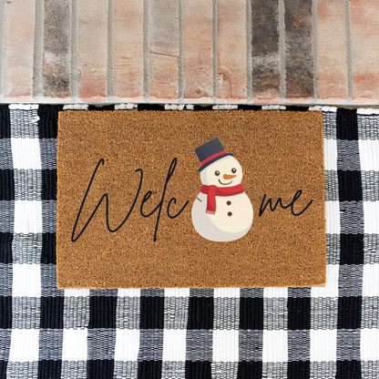 Welcome Snowman Doormat for Winter Decor, Holiday Entryway Rug, Christmas Mat