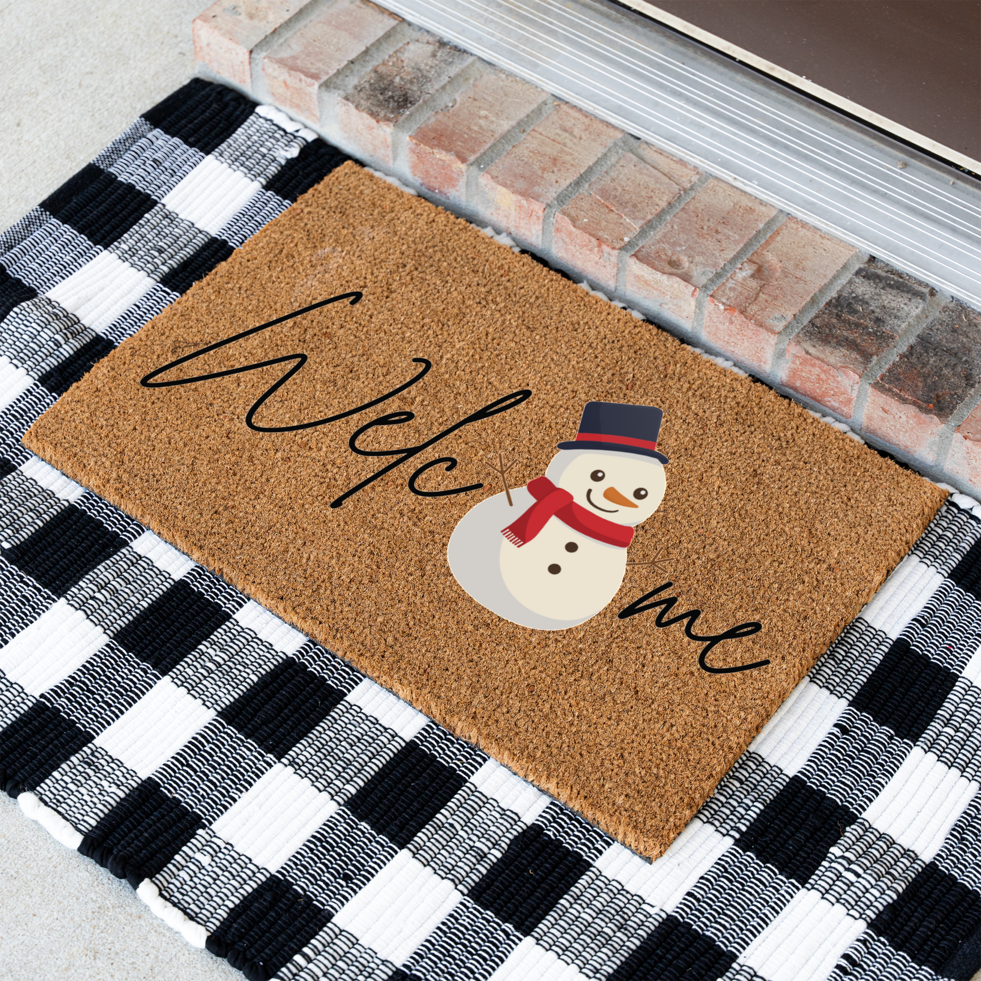 Welcome Snowman Doormat for Winter Decor, Holiday Entryway Rug, Christmas Mat