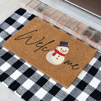 Welcome Snowman Doormat for Winter Decor, Holiday Entryway Rug, Christmas Mat