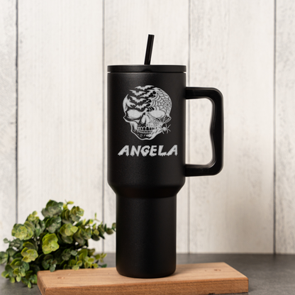 40oz Personalized Tumbler, Halloween Skull Design, Stainless Steel, Custom Name