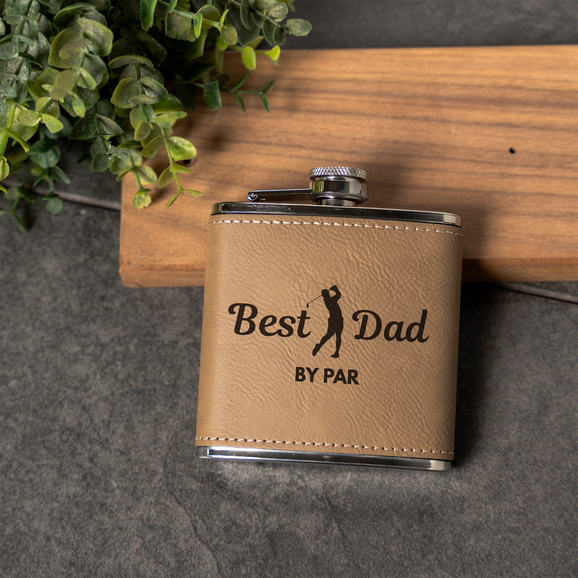 Best Dad by Par - 6oz Leather Wrapped Flask