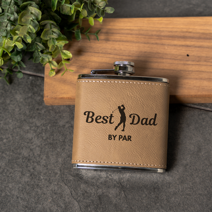 Best Dad by Par - 6oz Leather Wrapped Flask