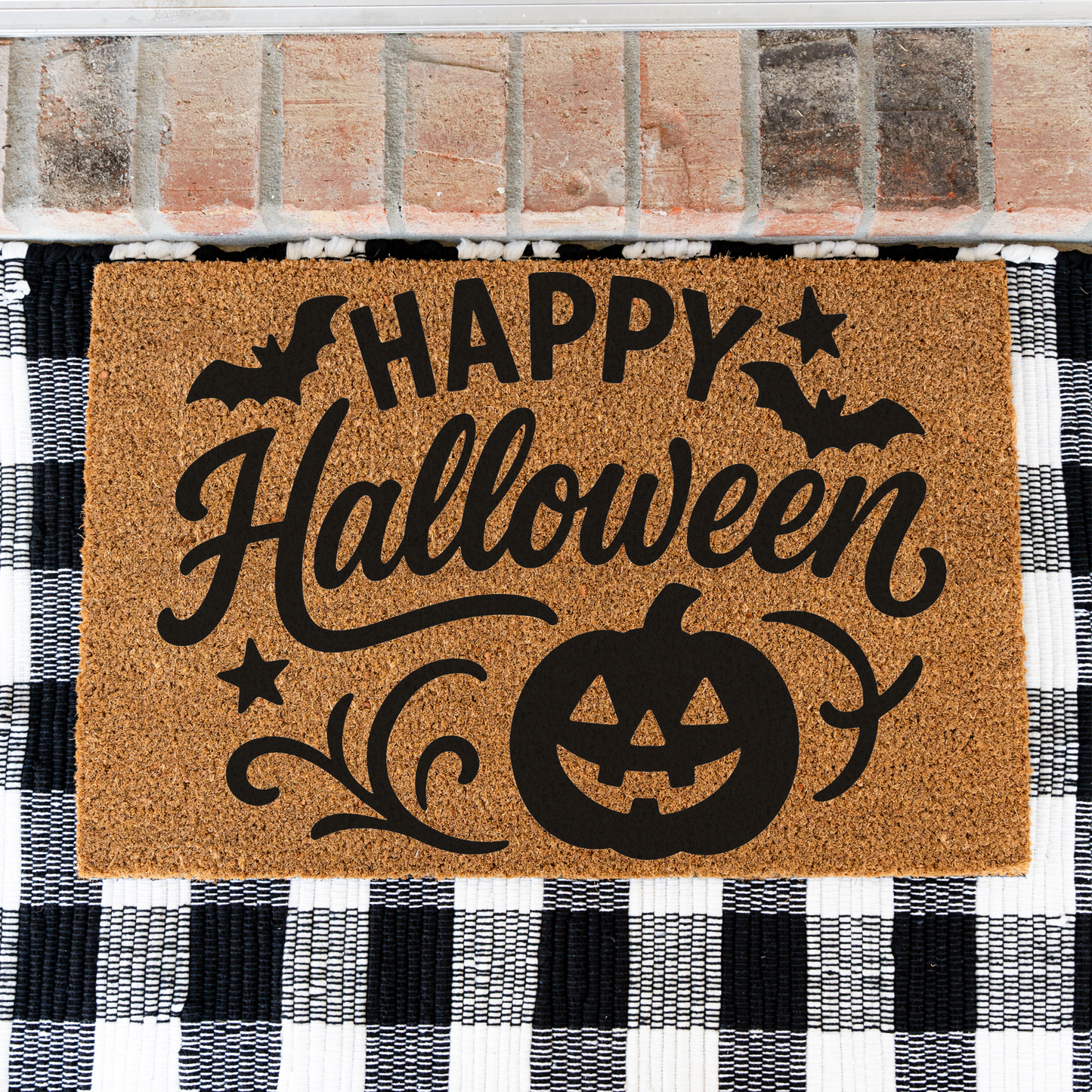 Happy Halloween Doormat | Halloween Welcome Mat | Pumpkin Front Door Decor | Spooky Fall Porch Decoration | Seasonal Entryway Rug