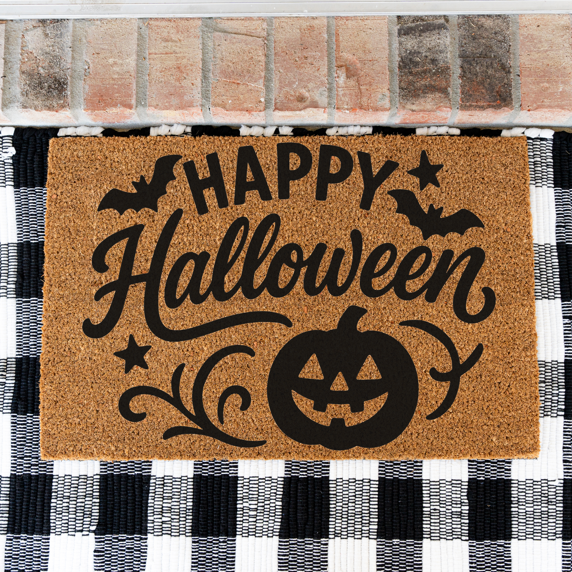 Happy Halloween Doormat | Halloween Welcome Mat | Pumpkin Front Door Decor | Spooky Fall Porch Decoration | Seasonal Entryway Rug