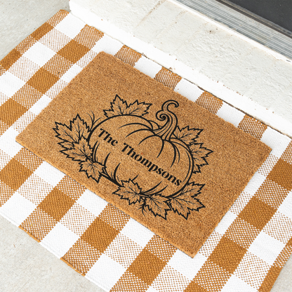Personalized Pumpkin Doormat, Custom Family Name Fall Doormat, Autumn Welcome Mat, Thanksgiving Porch Decor, Housewarming Gift