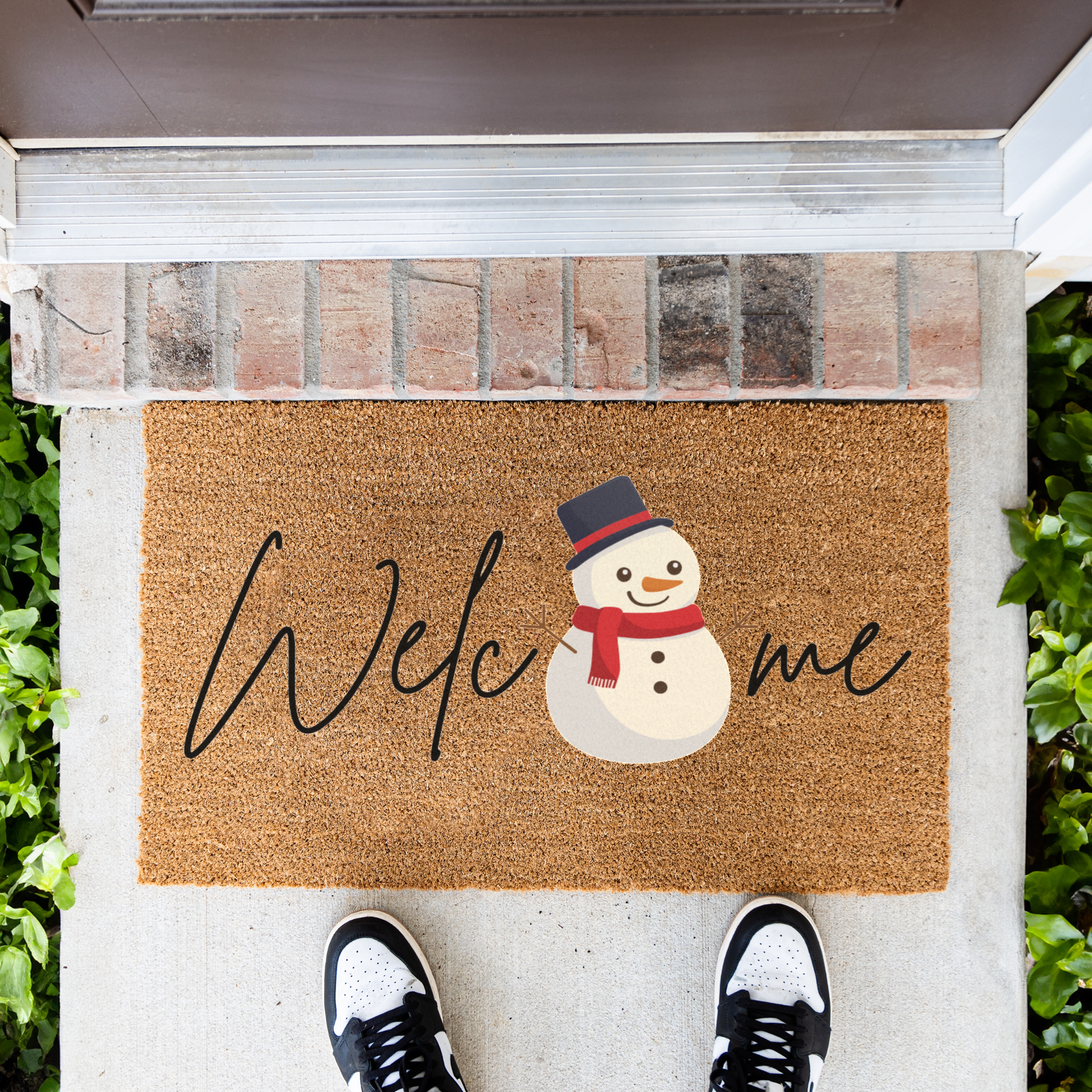 Welcome Snowman Doormat for Winter Decor, Holiday Entryway Rug, Christmas Mat