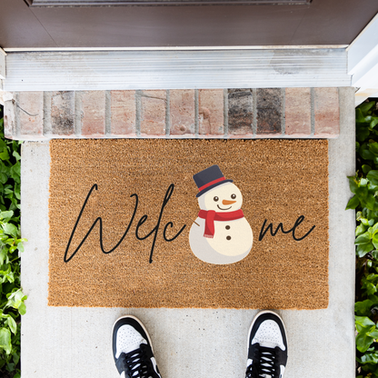 Welcome Snowman Doormat for Winter Decor, Holiday Entryway Rug, Christmas Mat