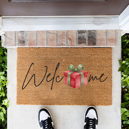 Christmas Doormat, Welcome Mat with Red Gift Design, Holiday Home Decor, Indoor Outdoor Use