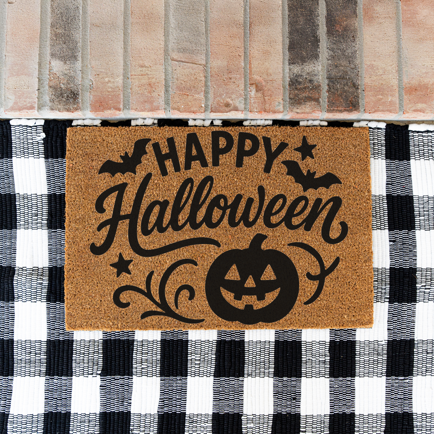 Happy Halloween Doormat | Halloween Welcome Mat | Pumpkin Front Door Decor | Spooky Fall Porch Decoration | Seasonal Entryway Rug
