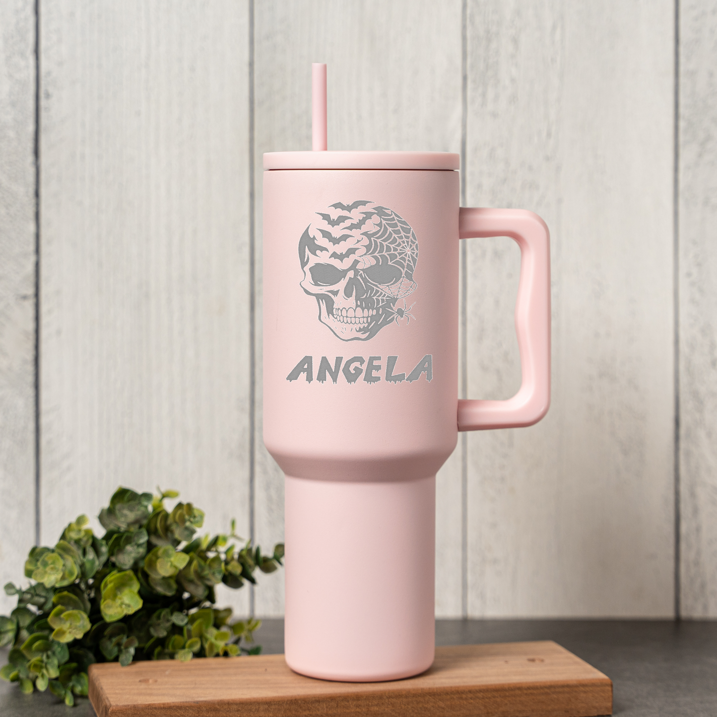 40oz Personalized Tumbler, Halloween Skull Design, Stainless Steel, Custom Name