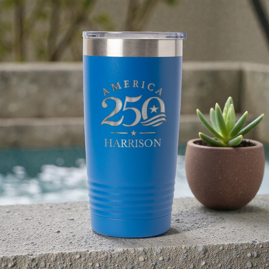 Custom America 250 20oz Stainless Steel Tumbler, Personalized Engraved America 250 4th of July Tumbler
