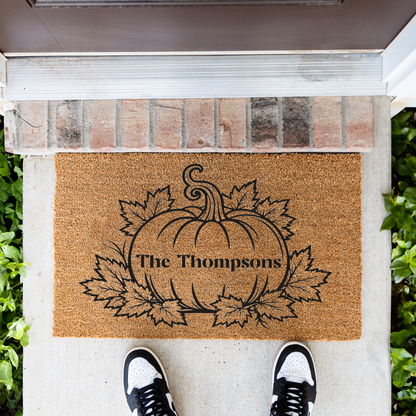 Personalized Pumpkin Doormat, Custom Family Name Fall Doormat, Autumn Welcome Mat, Thanksgiving Porch Decor, Housewarming Gift