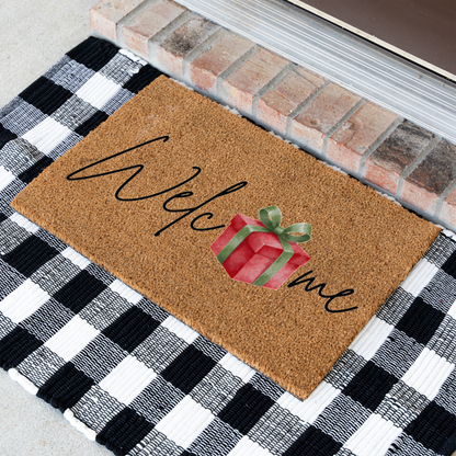 Christmas Doormat, Welcome Mat with Red Gift Design, Holiday Home Decor, Indoor Outdoor Use