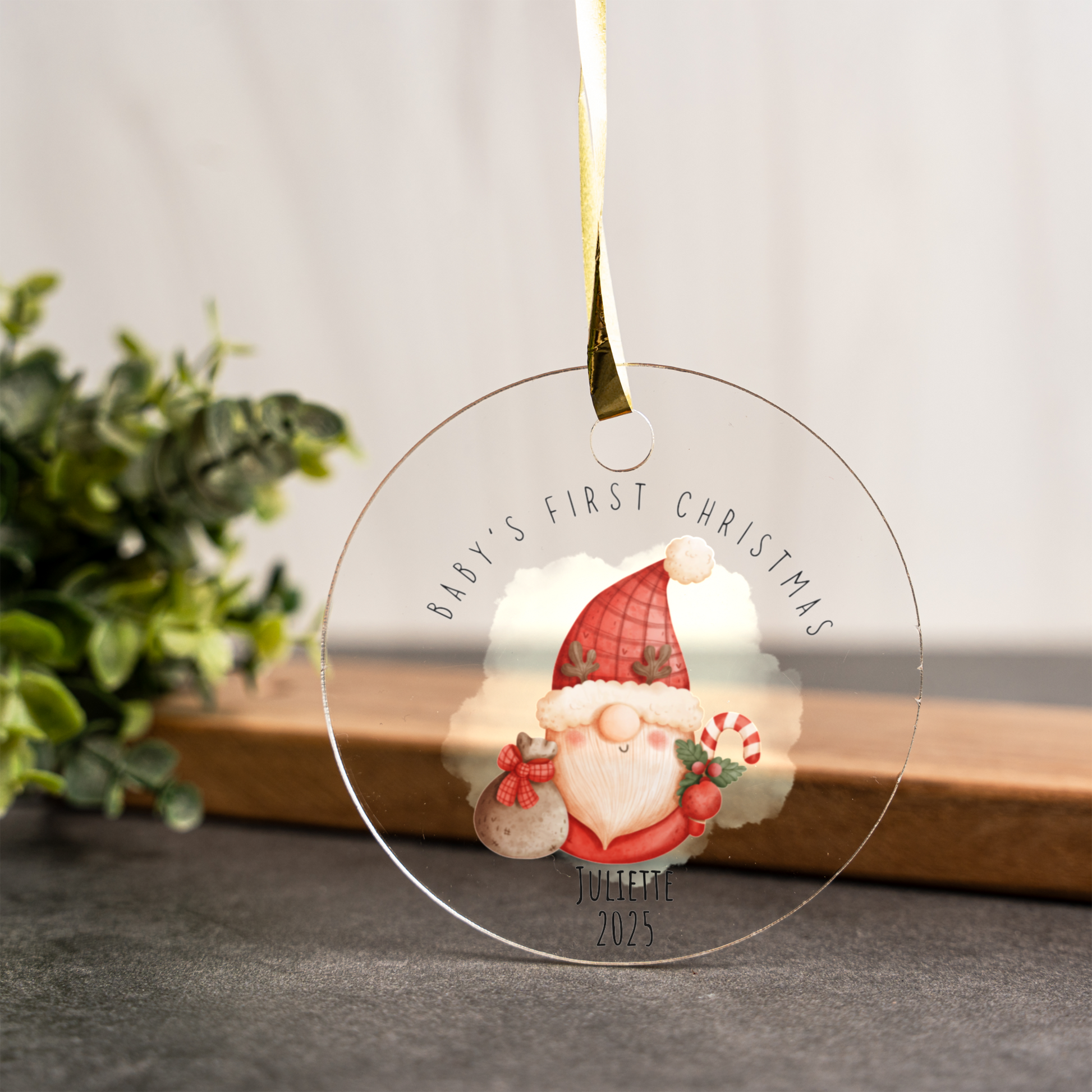 Custom Baby's First Christmas Ornament, Personalized Acrylic Holiday Decoration, Cute Santa Design