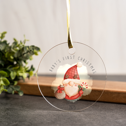 Custom Baby's First Christmas Ornament, Personalized Acrylic Holiday Decoration, Cute Santa Design