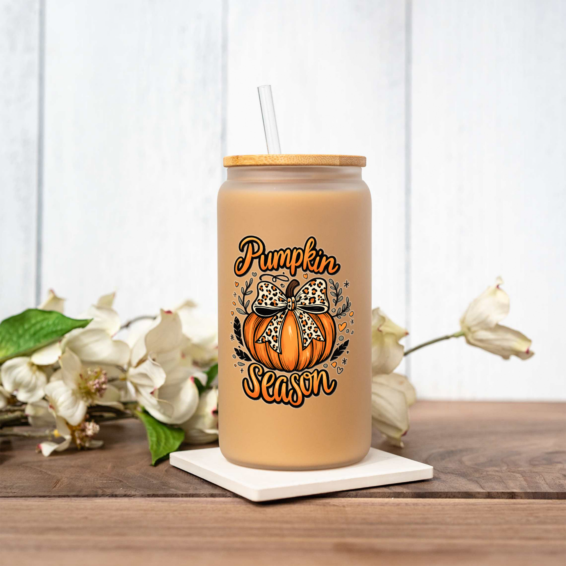 16oz Pumpkin Season Glass Coffee Can