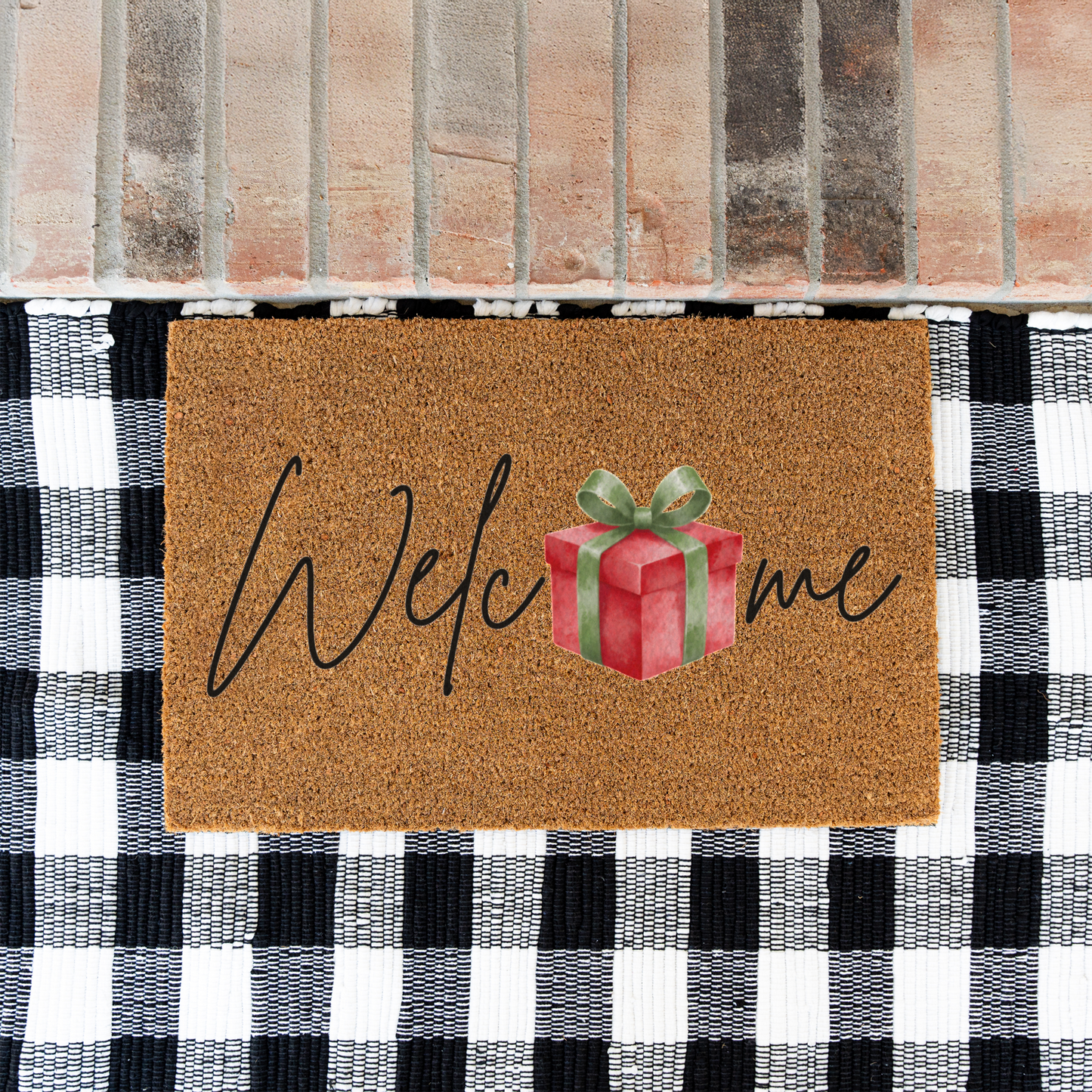 Christmas Doormat, Welcome Mat with Red Gift Design, Holiday Home Decor, Indoor Outdoor Use
