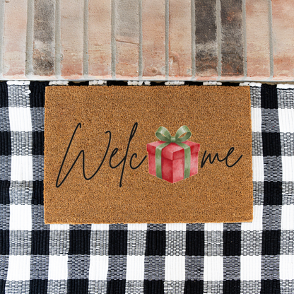 Christmas Doormat, Welcome Mat with Red Gift Design, Holiday Home Decor, Indoor Outdoor Use