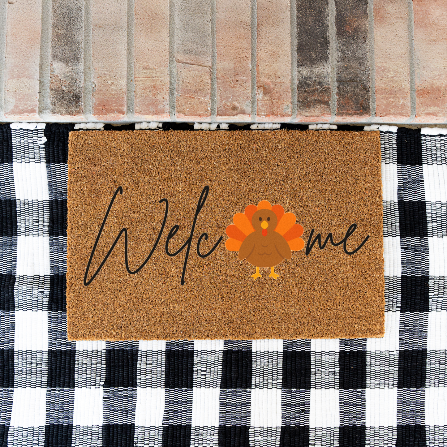 Thanksgiving Welcome Doormat, Turkey Design, Indoor Outdoor Decor